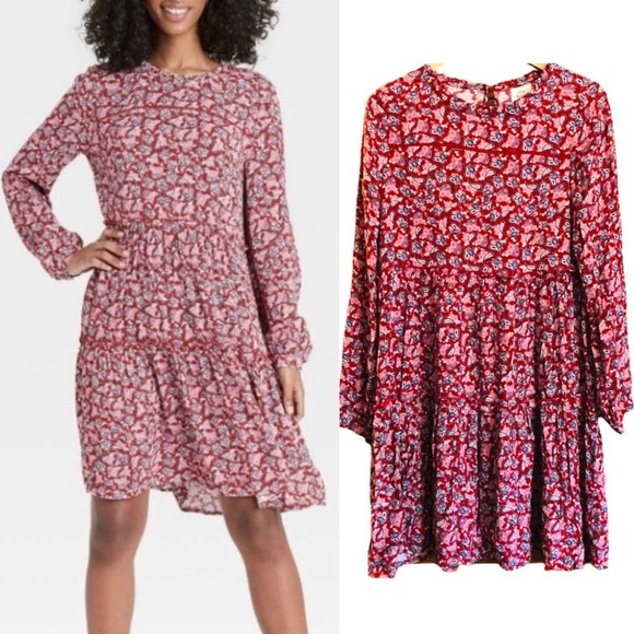 Knox Rose Dresses & Skirts - Knox Rose Paisley Print Red Sweet Chili Tiered Babydoll Dress Size Small